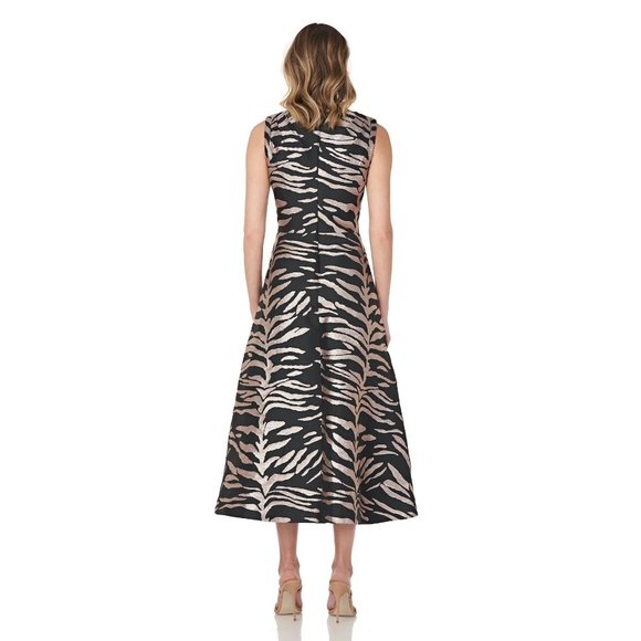 🆕KAY UNGER Tibby Flare Midi Dress Zebra Animal Print 2 - Picture 2 of 11